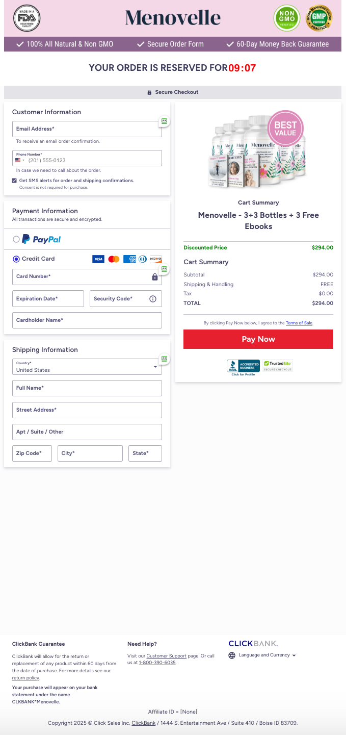 Menovelle Official Website Secure Order Page